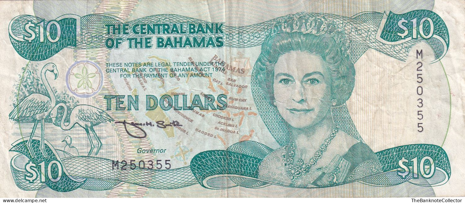 Bahamas Central Bank 10 Dollars 1974(1984) QEII P-46 - Bahamas