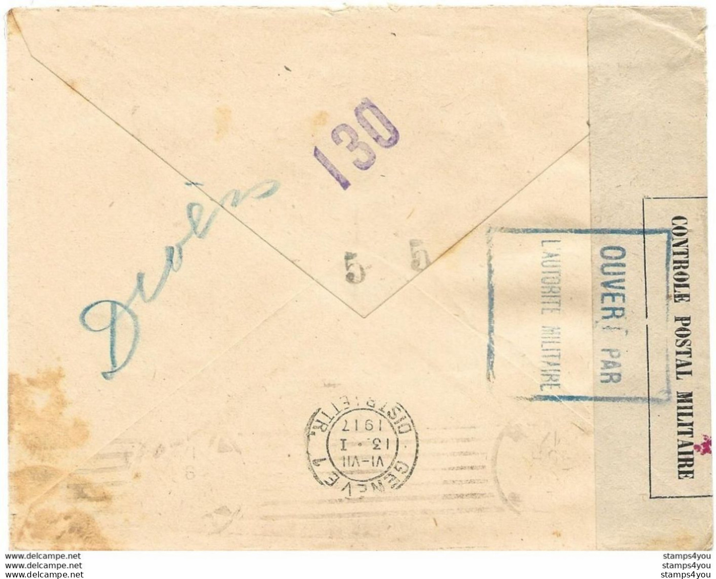 221 - 79 - Enveloppe Envoyée De Alger  à La Croix Rouge Genève 1917 - Censure - 1. Weltkrieg