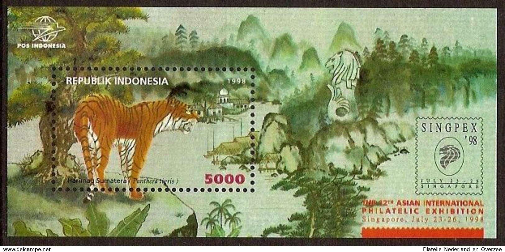 Indonesië / Indonesia 1998 Nr 1876 Postfris/MNH Postzegeltentoonstelling SINGPEX'98, Tijger, Tiger, Tigre - Indonesië