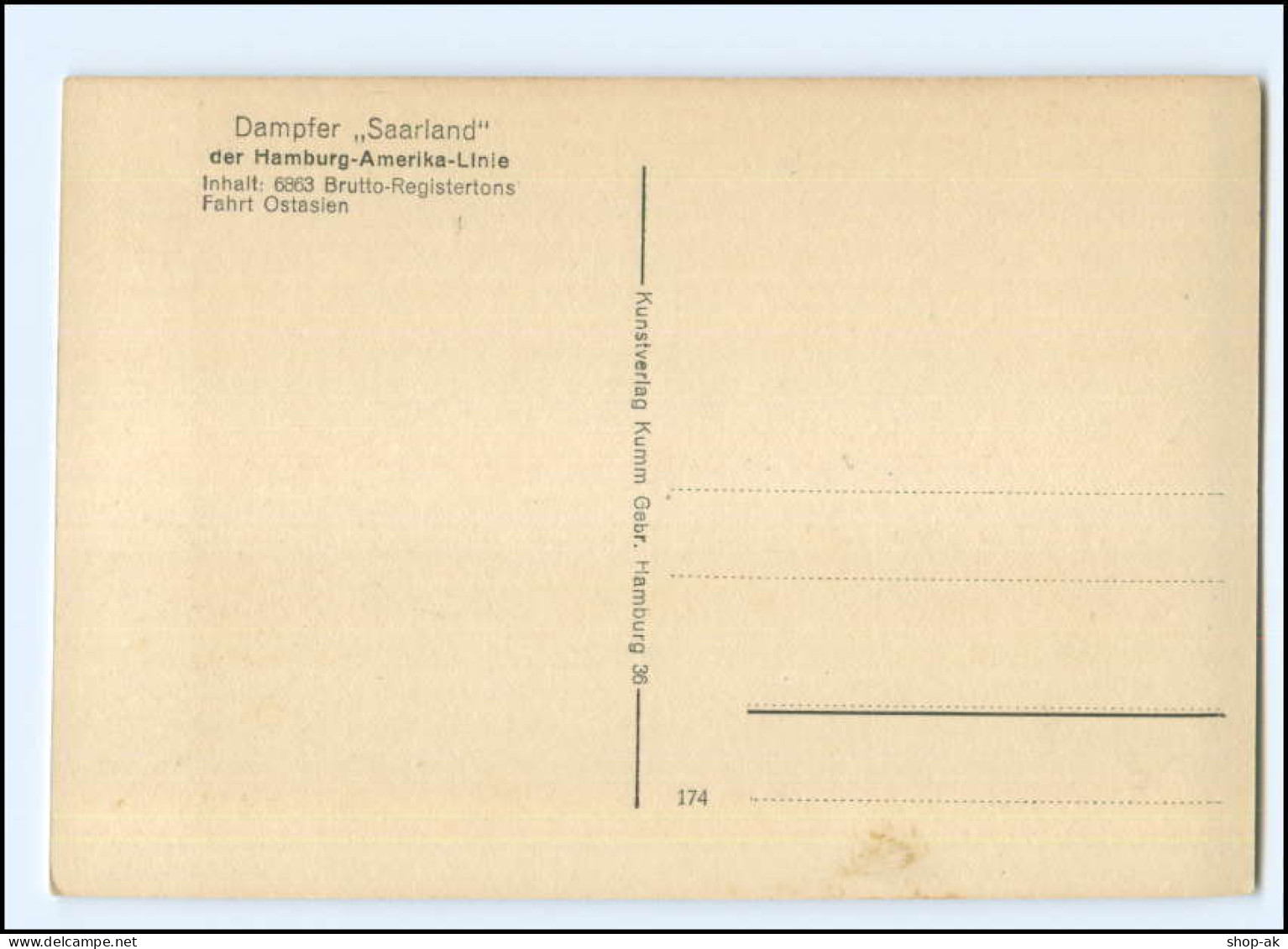 XX12837/ Hapag-Dampfer Saarland AK  Ca.1912  - Paquebots