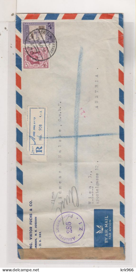 JORDAN  AMMAN  1952 Nice  Airmail  Registered Censored Cover To Austria - Jordanien