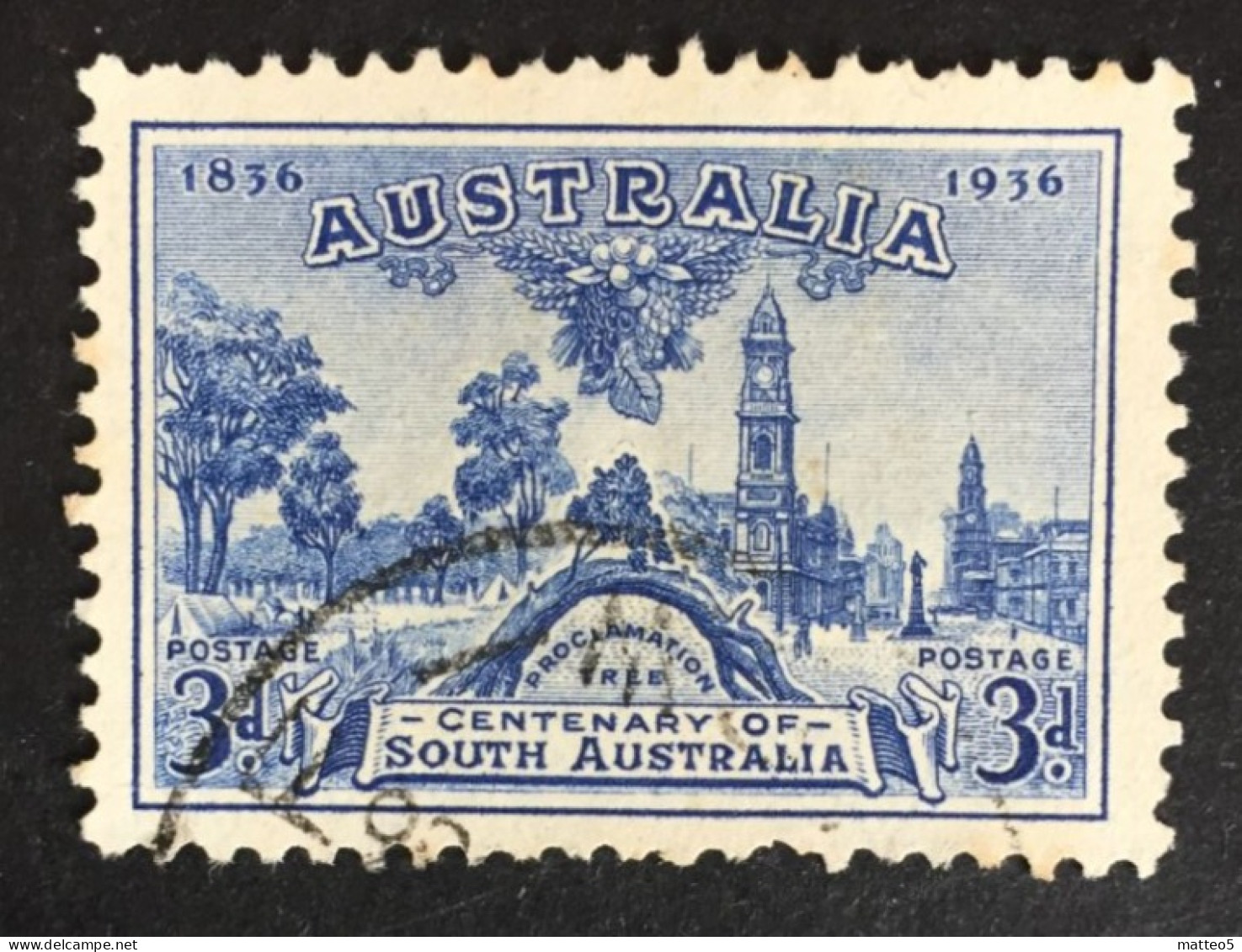 1936 Australia - Centenary Of South Australia - Proclamation Tree And Site Of Adelaide 1836 - Used - Used Stamps