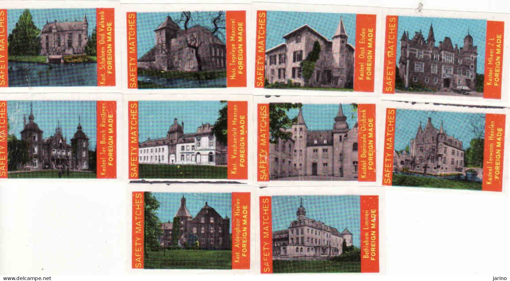 10 Dutch Matchbox Labels, 10 X Kasteel - Mheer Oost Eisden Terworm Heerlen Bethlehem Limmen, Holland, Netherlands - Boites D'allumettes - Etiquettes