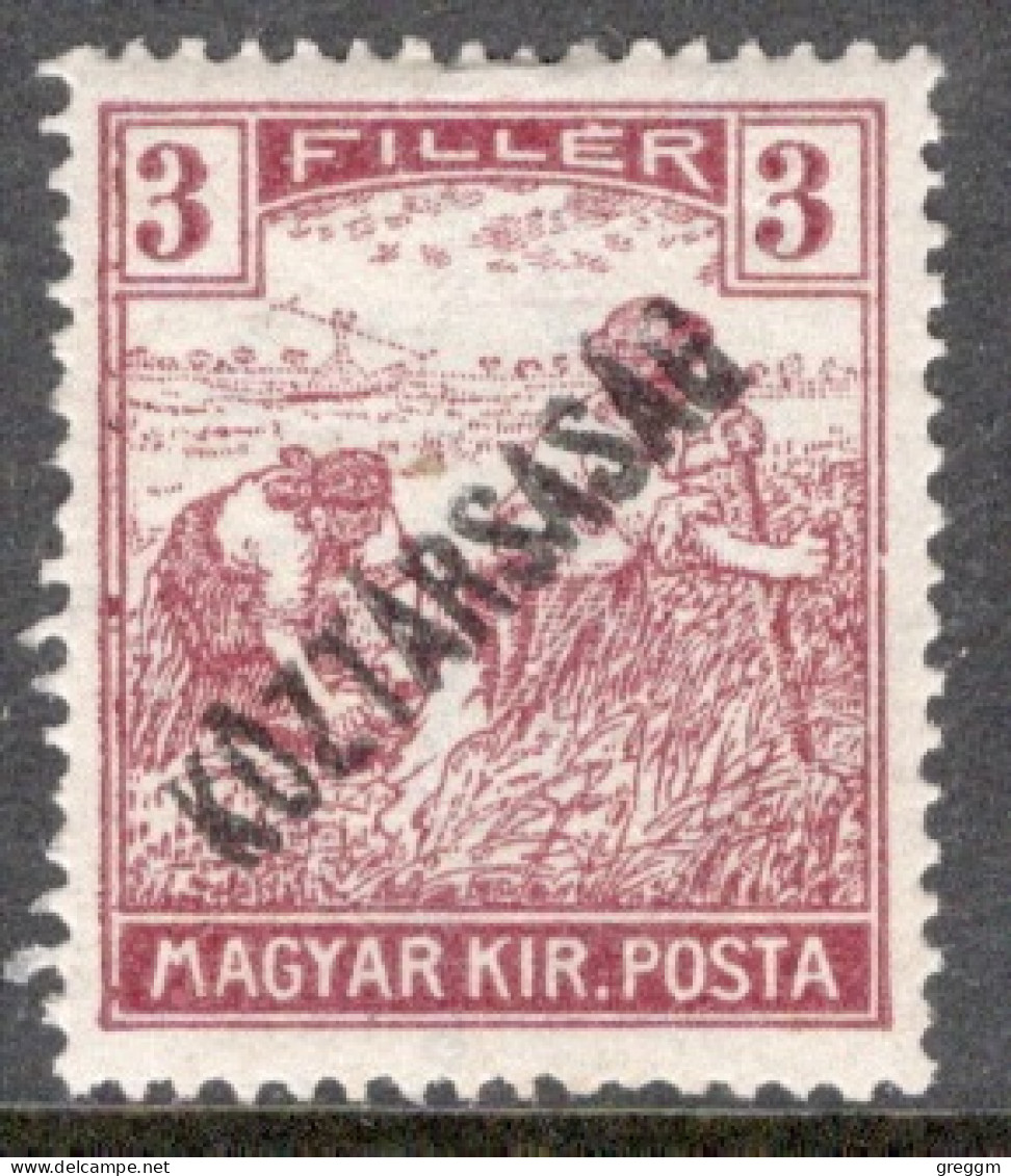 Hungary 1918  Single Stamp War Charity Stamps - Reaper And Parliament Stamps Overprinted In Mounted Mint - Gebraucht