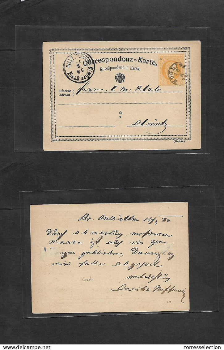 CZECHOSLOVAKIA. 1874 (18 Aug) Muglitz - Olmutz (19 Aug) Early 2kr Yellow Stat Card, Cds. VF. - Sonstige & Ohne Zuordnung