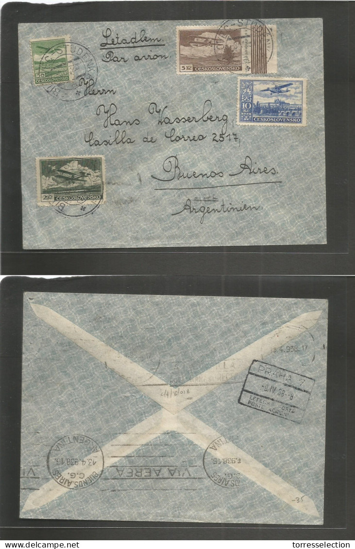 CZECHOSLOVAKIA. 1938 (6 May) Bilovec - Argentina, Buenos Aires (13 April) Air Multifkd Envelope. VF Usage. Via Prague. - Sonstige & Ohne Zuordnung