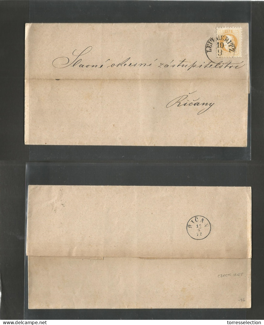 CZECHOSLOVAKIA. 1872 (10 Sept) Austria Postal Admin Leitmeritz - Ricany (12 Sept) Unsealed Wrapper Fkd Single 2kr Yellow - Sonstige & Ohne Zuordnung