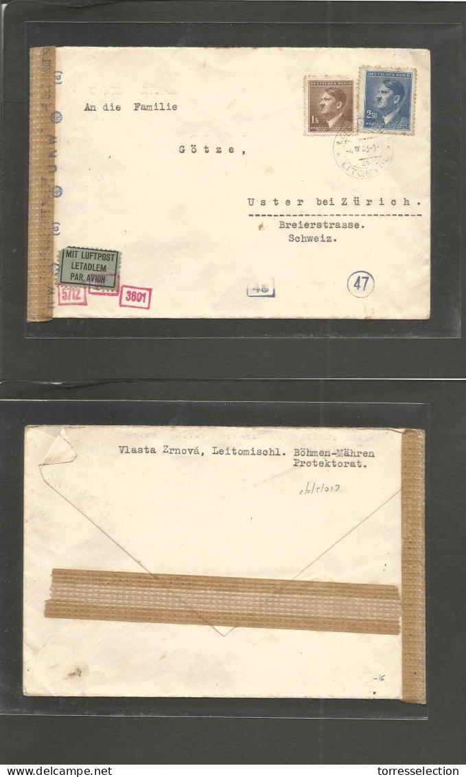 CZECHOSLOVAKIA. 1943 (4 Sept) Bohemia Protectorate. Lito Mysch - Switzerland, Uster. Air Multifkd Env + Nazi Censored. - Sonstige & Ohne Zuordnung