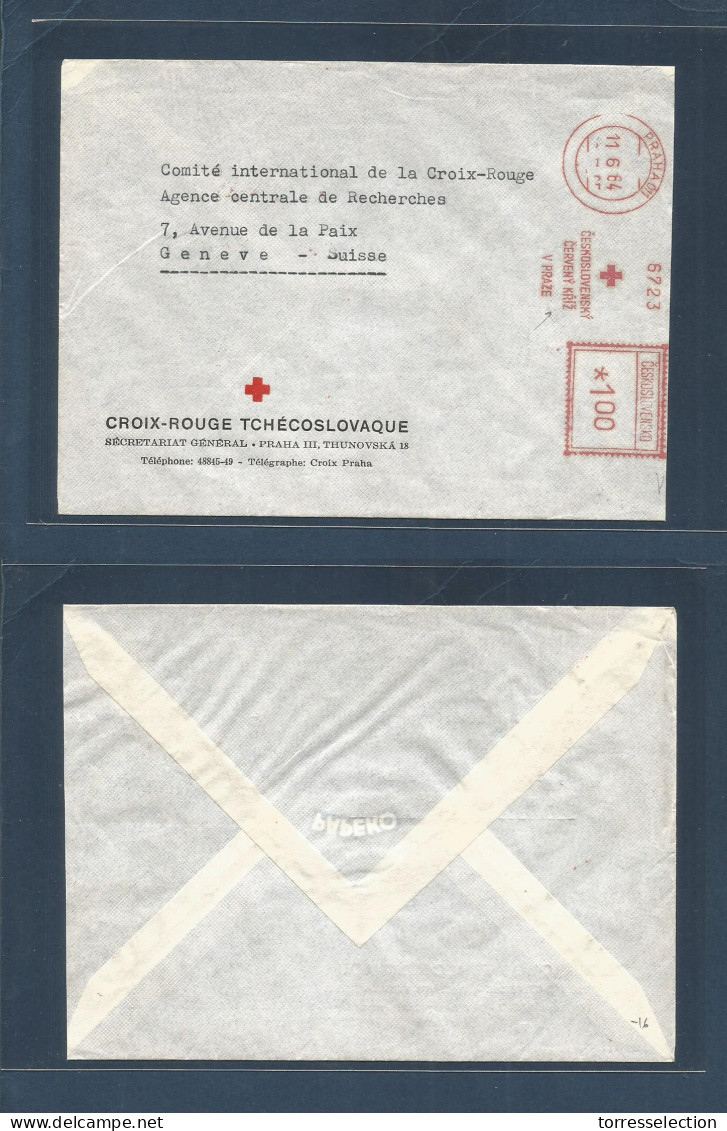 CZECHOSLOVAKIA. 1964 (11 June) Praha - Switzerland, Geneve. Red Cross Mail Official Mai, Machine Red Cachet Rolling Fran - Sonstige & Ohne Zuordnung