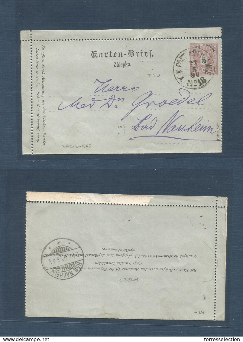 CZECHOSLOVAKIA. 1890 (23 May) TPO. Marienbad - Naukeim 5kr Early Stat Lettersheet, KK Post Cds 18. - Autres & Non Classés