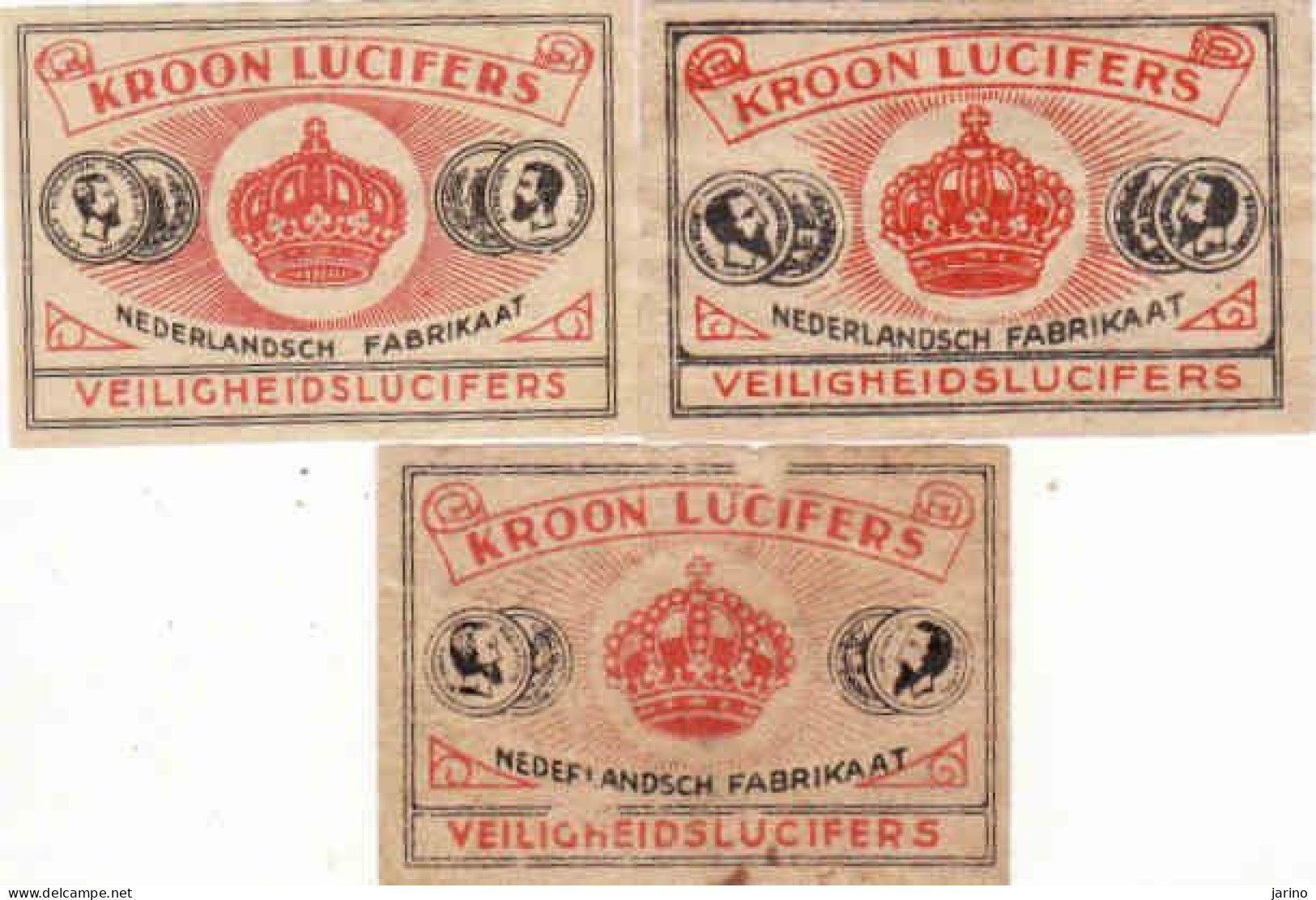 3 Different Dutch Matchbox Labels, KROON LUCIFERS, Veiligheidslucifers, Holland, Netherlands - Boites D'allumettes - Etiquettes