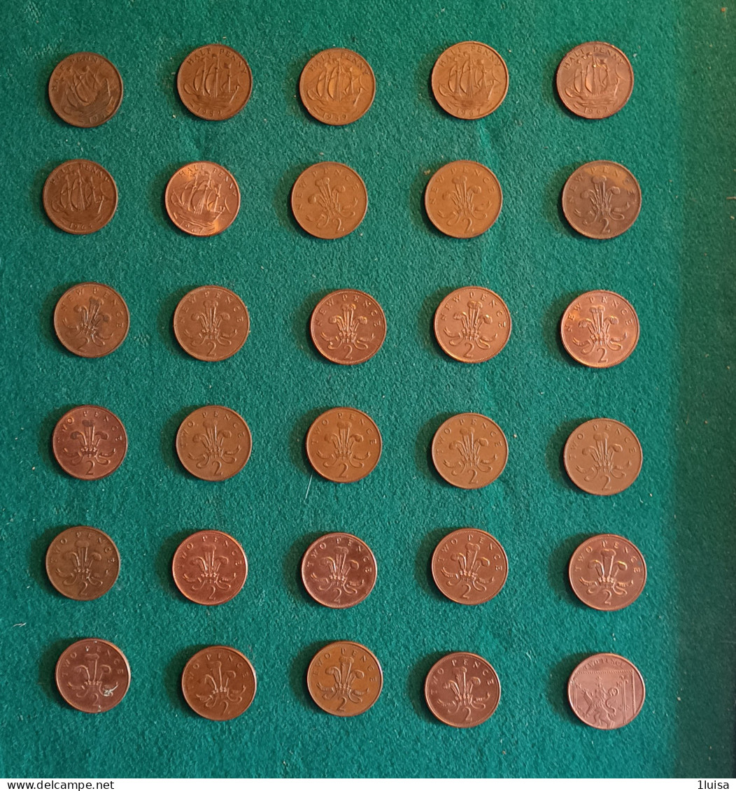 GRAN BRETAGNA 30 Monete Originali Differenti Per Data 2 Penny - 2 Pence & 2 New Pence