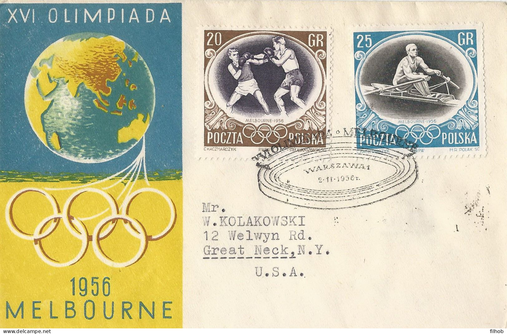 Poland Postmark (A296): D56.11.02 WARSZAWA Flight Of The Olympic Team Melbourne 1956 (postal Circulation) - Stamped Stationery