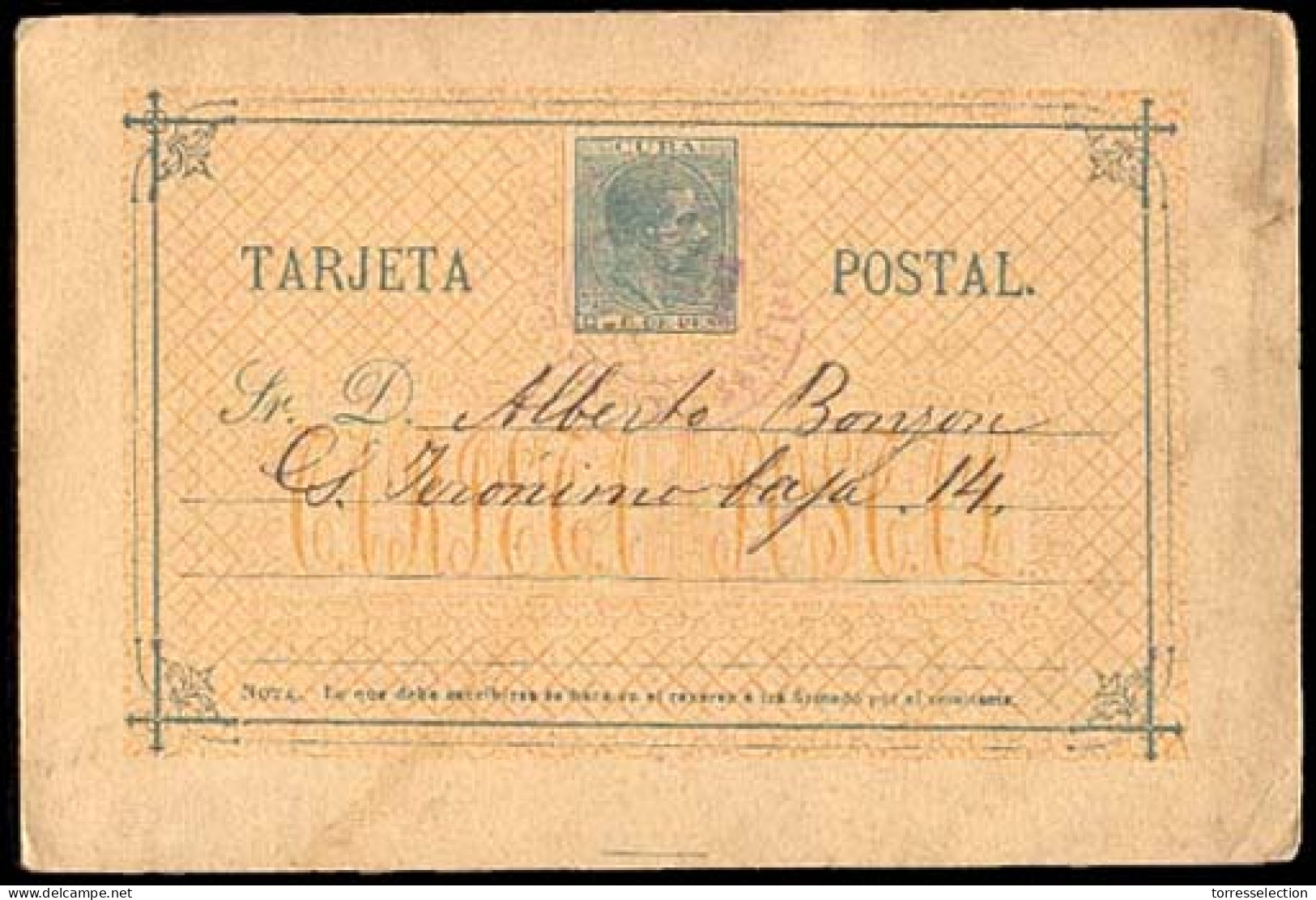 CUBA. C.1882. Santiago De Cuba. Uso Local. Tarjeta Entero Postal 2c Verde/crema. Af.XII. Rarísima Circulada Con Texto. - Autres & Non Classés