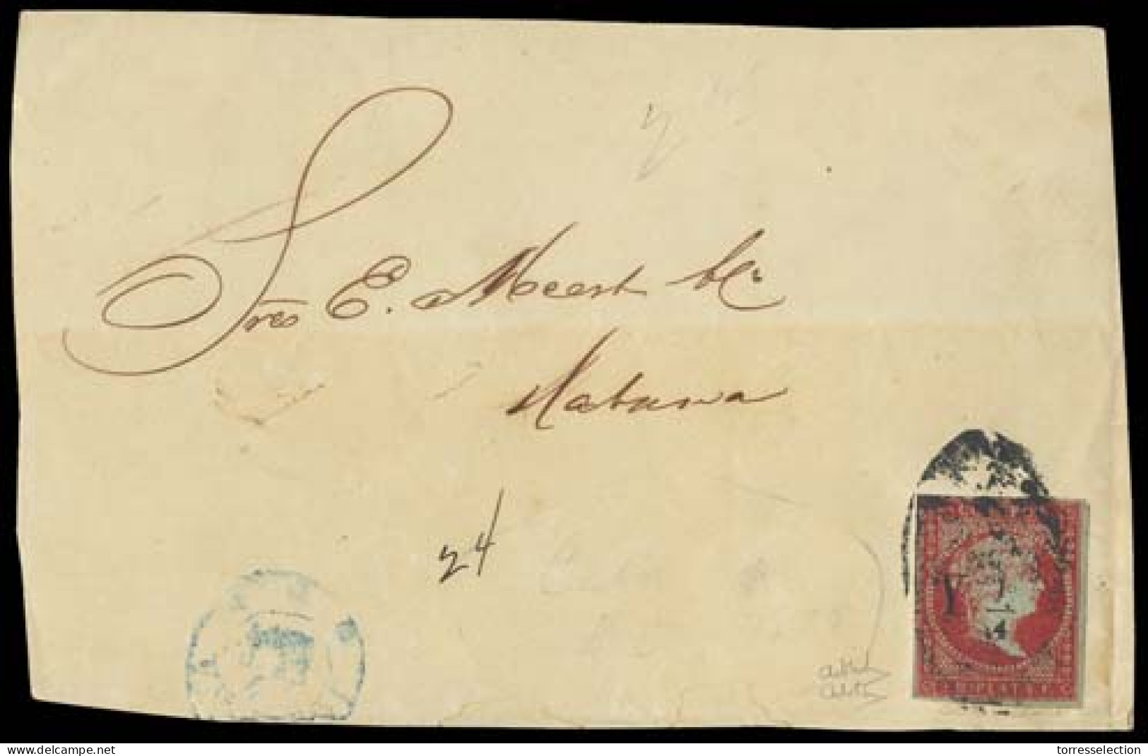 CUBA. C.1855. 4A. Habana Correo Local. Frente De Carta Con Sello Y 1/4 Tipo Corto 3/2 Reales Carmin, Con Margenes Ctos.  - Autres & Non Classés