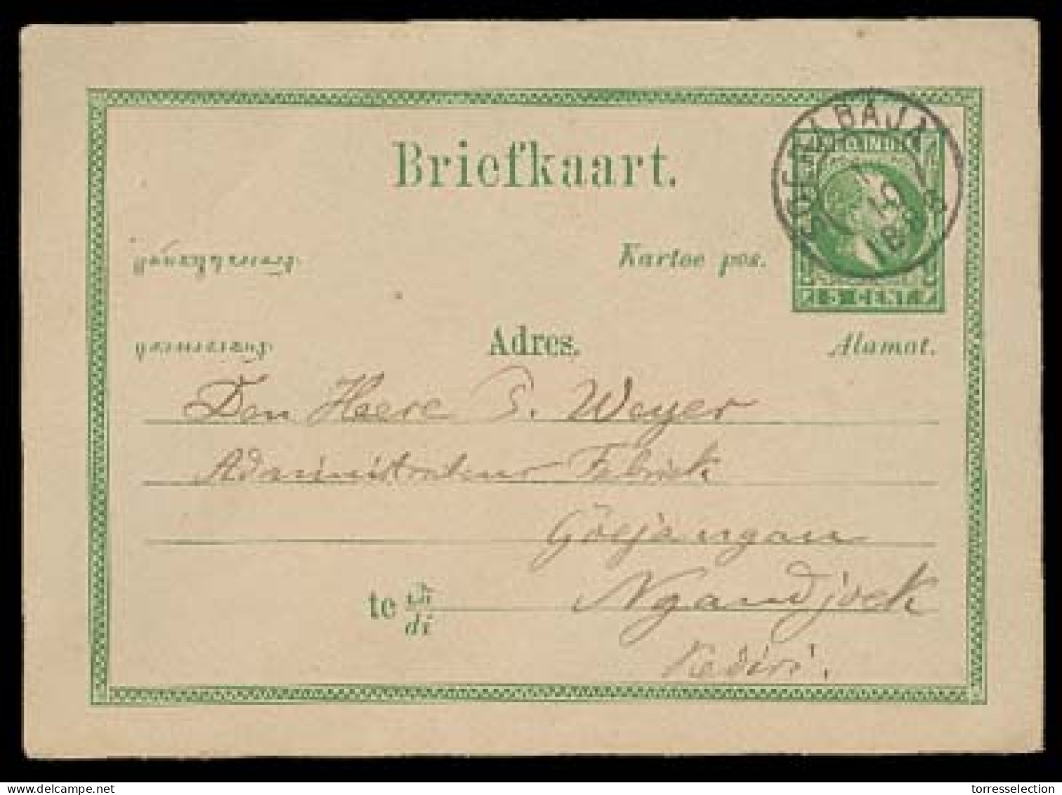 DUTCH INDIES. 1888. Soerabaja - Goejangan. 5c Green Stat Card. XF. - Indonesië