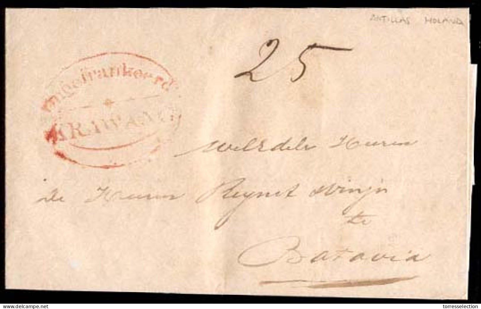 DUTCH INDIES. 1850 (6 Aug.). Fjilanghap To Batavia. EL. With Red Oval KRAWANG (xxx) X 25 Manuscript Charge. VF. - Indonesië