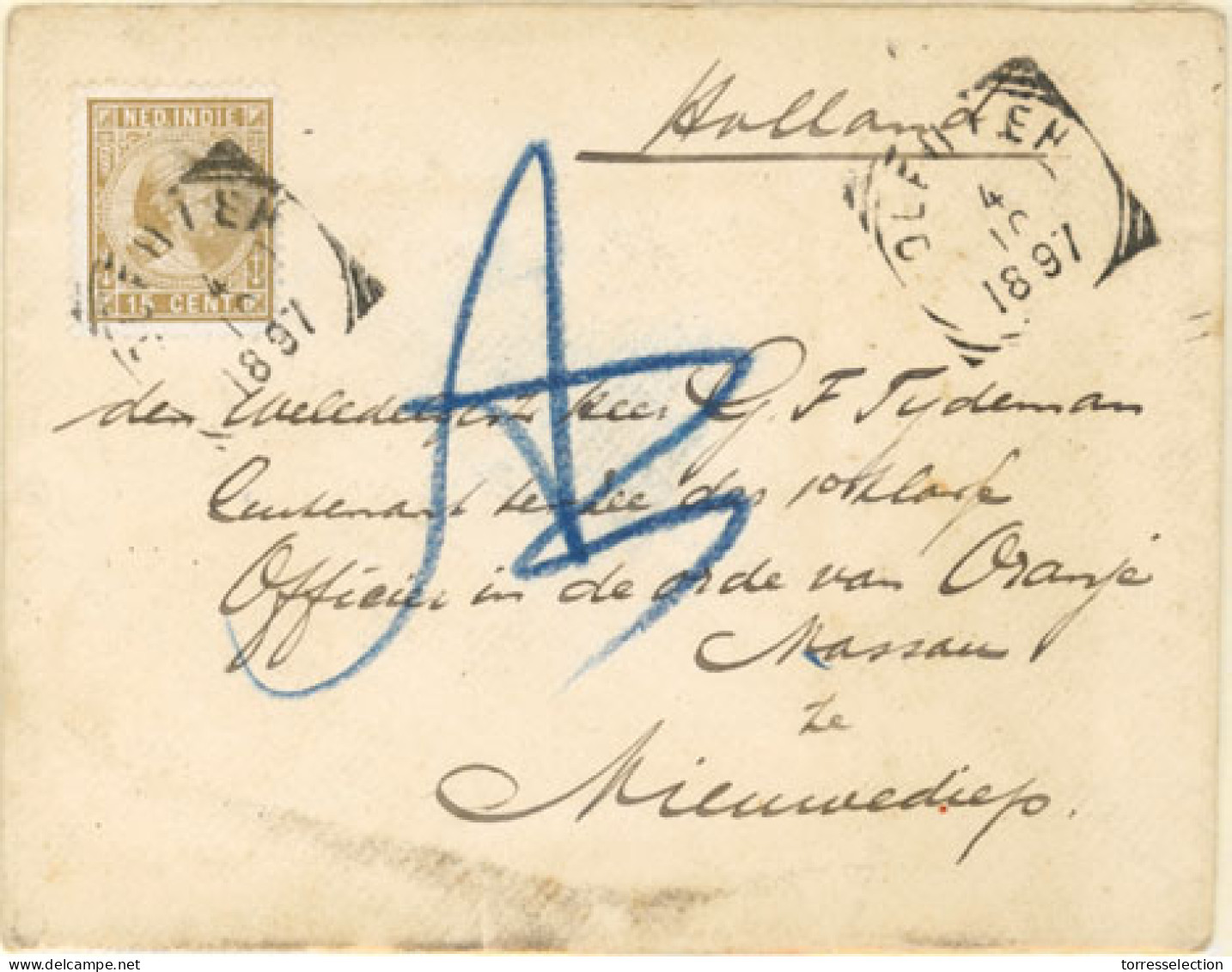 DUTCH INDIES. 1897. (4 Oct.) Olevien To Nassau/Holland. Envelope Addressed To Mr. Tydeman/officer Of The Order Of Orange - Indonesië