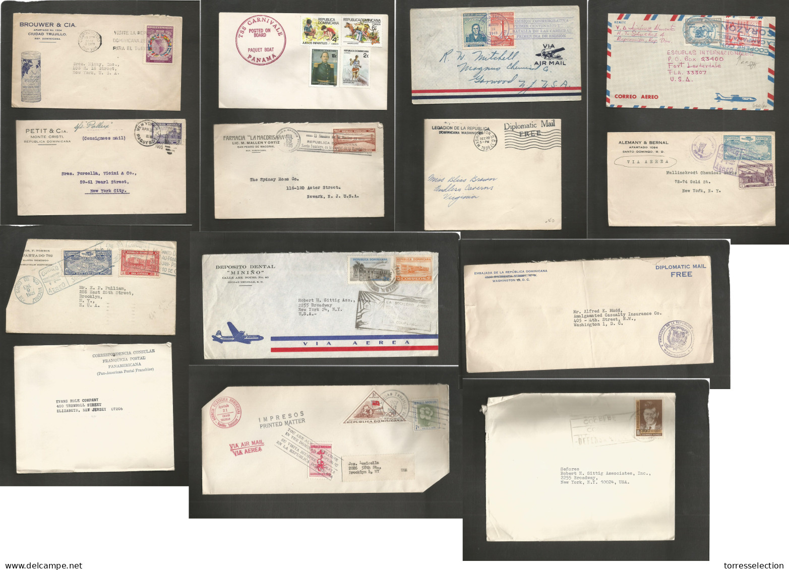 DOMINICAN REP. 1929-50s. Slogan Cachets / Rolling Cancels / Paquebot + Diplomatic Mail Selection Of 14. Very Good Lot. - República Dominicana