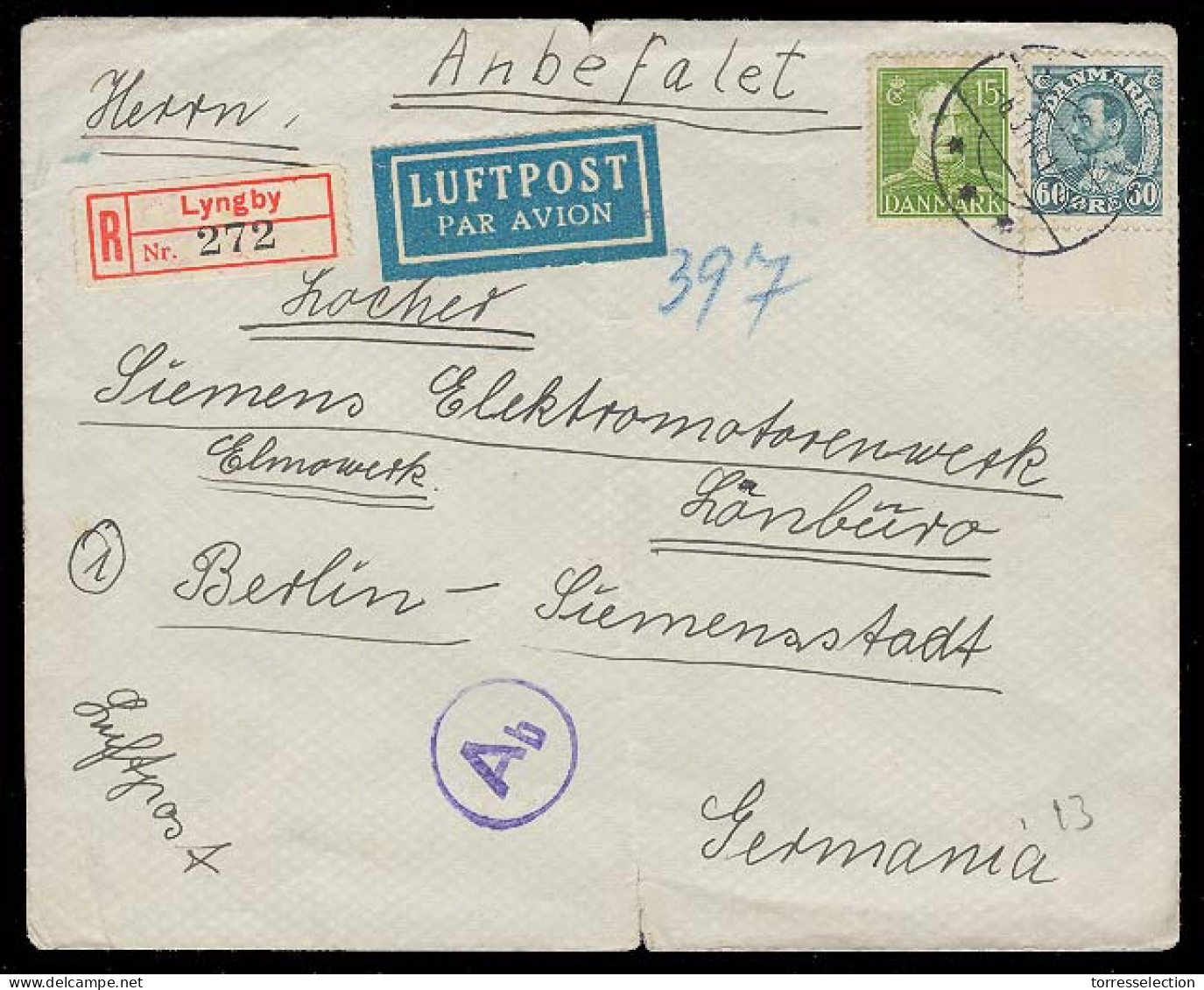 DENMARK. 1944 (6 March). Lyngby - Germany. Air Reg + Censored Env. - Sonstige & Ohne Zuordnung