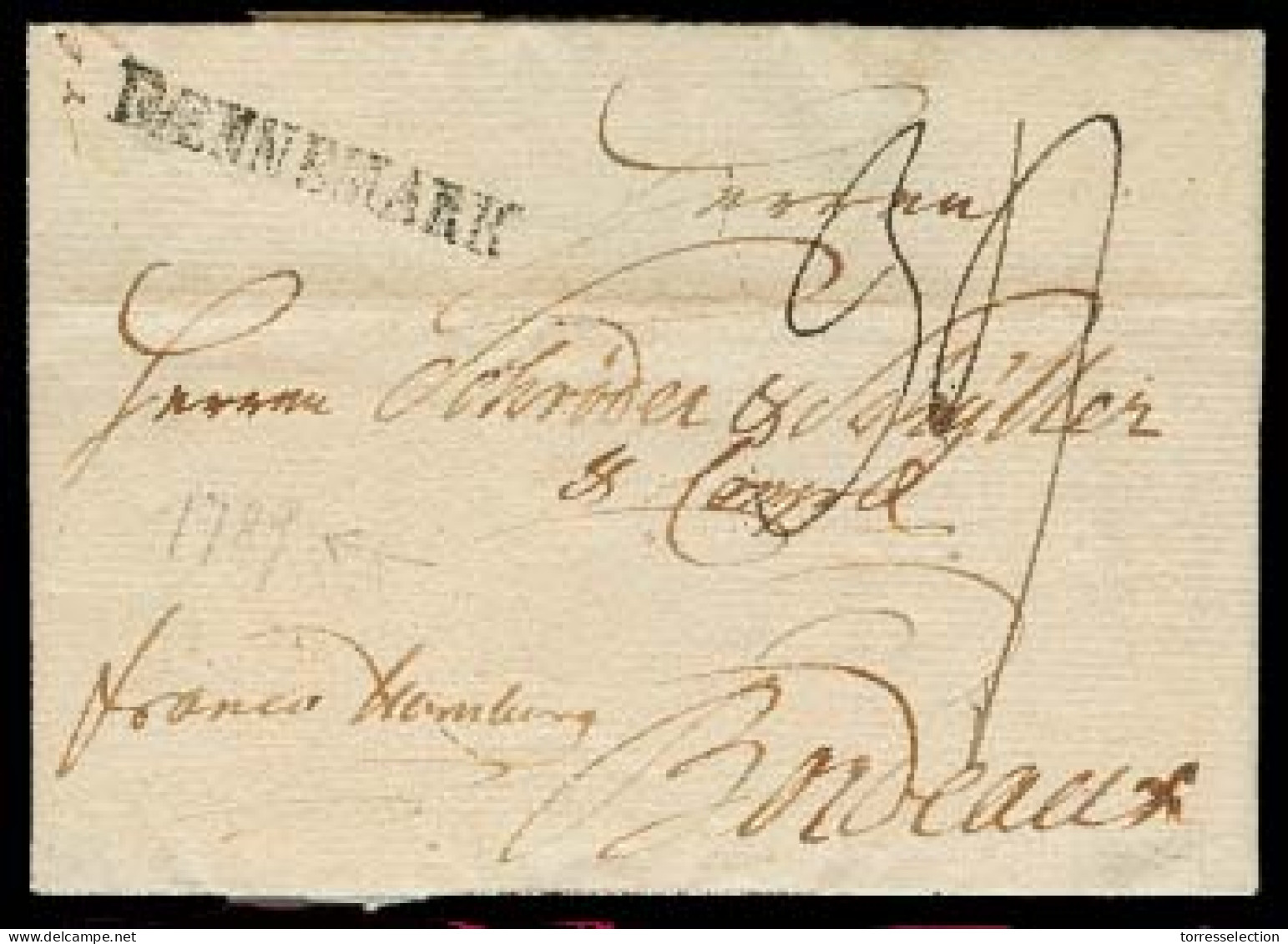 DENMARK. 1789. Flensbourg / Jutland Peninsula - France. EL. Stline "Danemark" + "Franco Hamburg". Arrival Charge. - Sonstige & Ohne Zuordnung