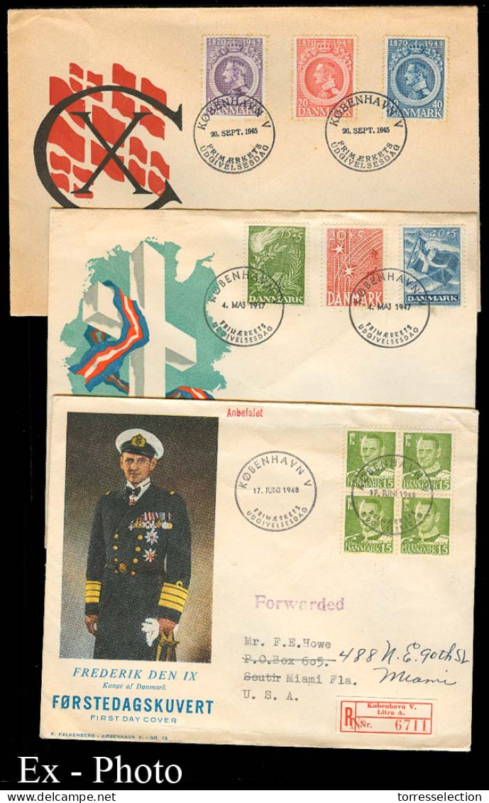 DENMARK. 1947. Kobenhavn - USA. Group Of 11 Diff Envs Fkd Blocks Of 4 / FDC Circulated. Very Appealing Group. - Sonstige & Ohne Zuordnung