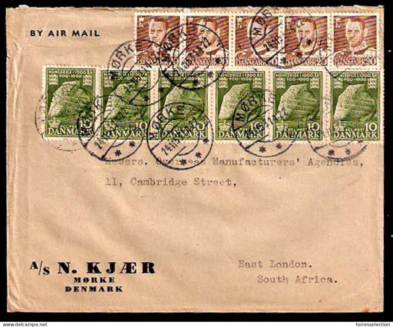 DENMARK. 1953. Morke - S. Africa. Multifkd Air Env. VF. - Sonstige & Ohne Zuordnung