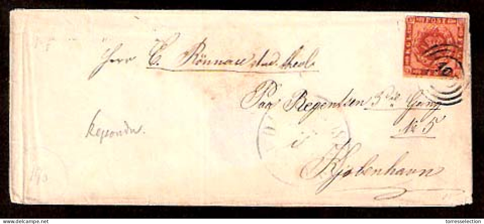 DENMARK. C.1858. Danish Post T.S. - Copenhagen. Env Fkd 4s Complete Margins / "199" Rings (Yv 8). - Sonstige & Ohne Zuordnung