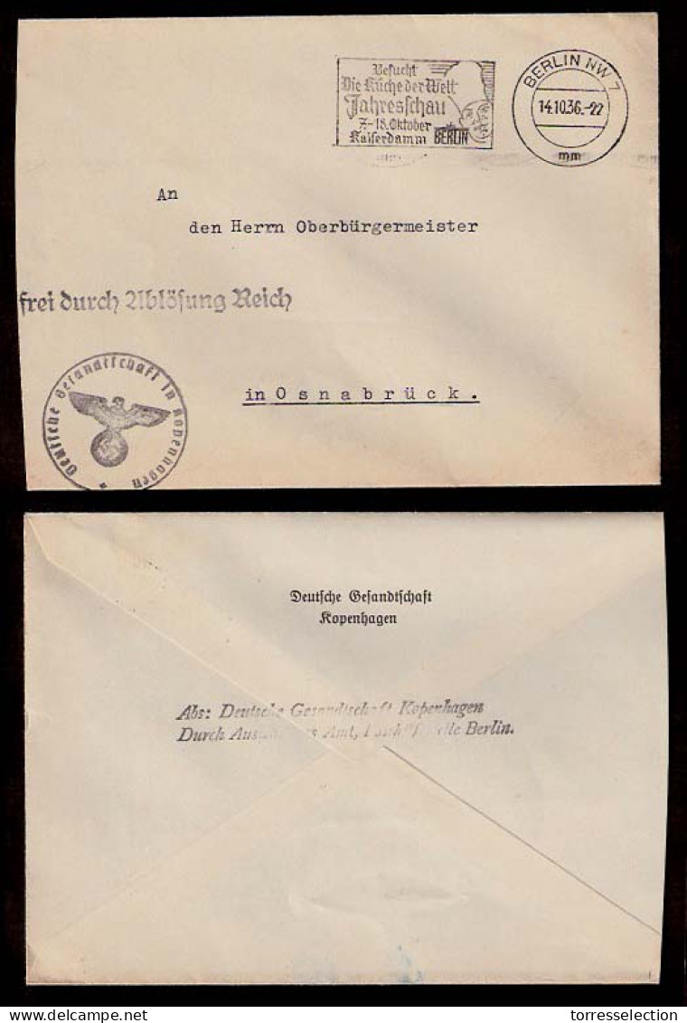 DENMARK. 1936 (Oct). Copenhagen / Germany. Diplomatic Mail German Consulate Nazi Cachet. Posted At Berlin. Most Unusual. - Sonstige & Ohne Zuordnung