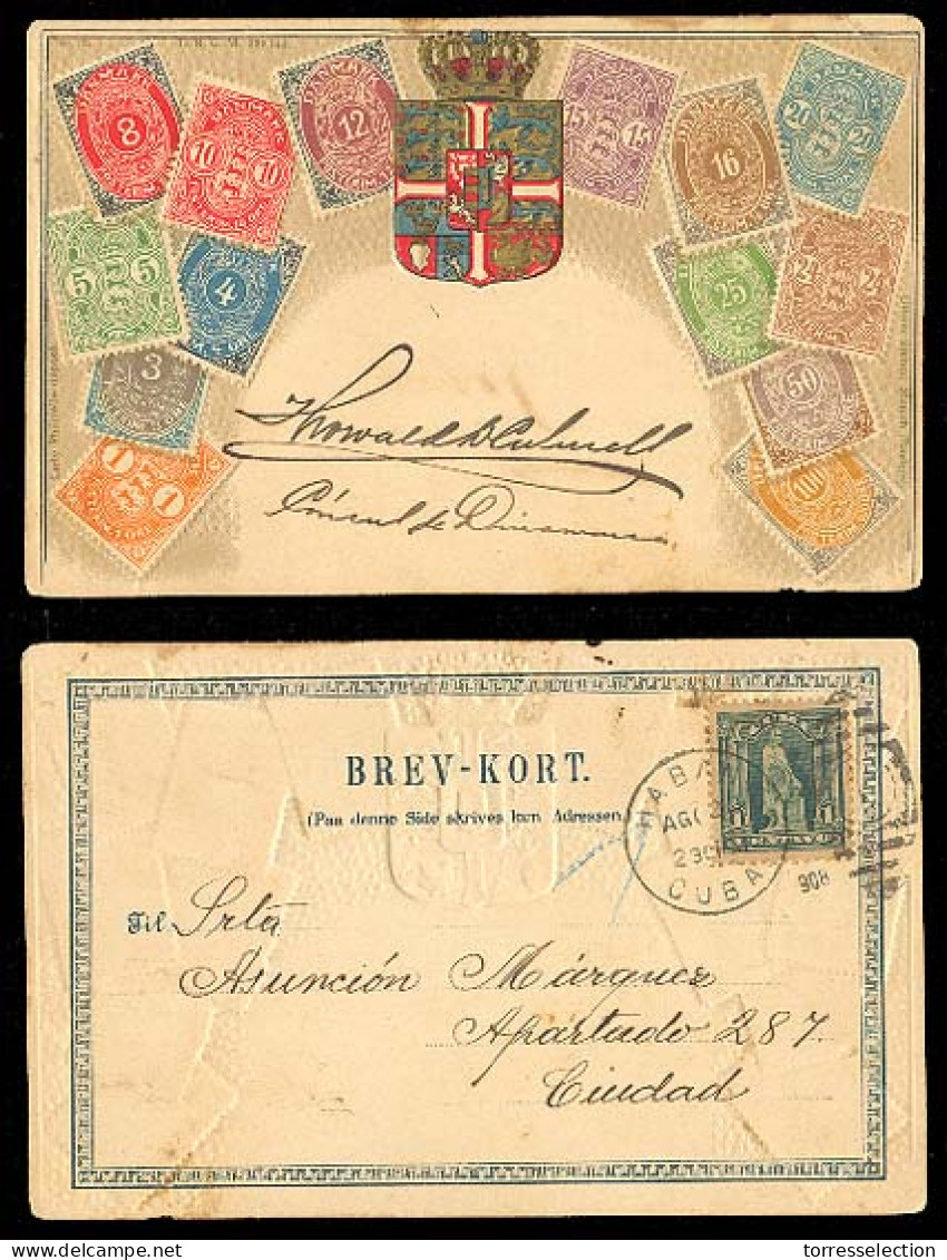 DENMARK. 1908. DENMARK-CUBA. PPC Stamps Set, Ilustrated With Signature Mms. Of The Danish Consul In Cuba. Locally Circul - Sonstige & Ohne Zuordnung