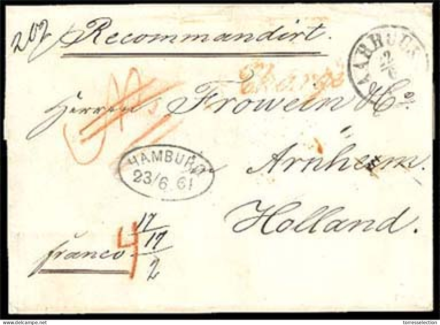 DENMARK. DENMARK. 1861 (June 22). Registered Cover From Aarhus To Arnhem, Netherlands With Black Cds Of Despatch, Italic - Sonstige & Ohne Zuordnung
