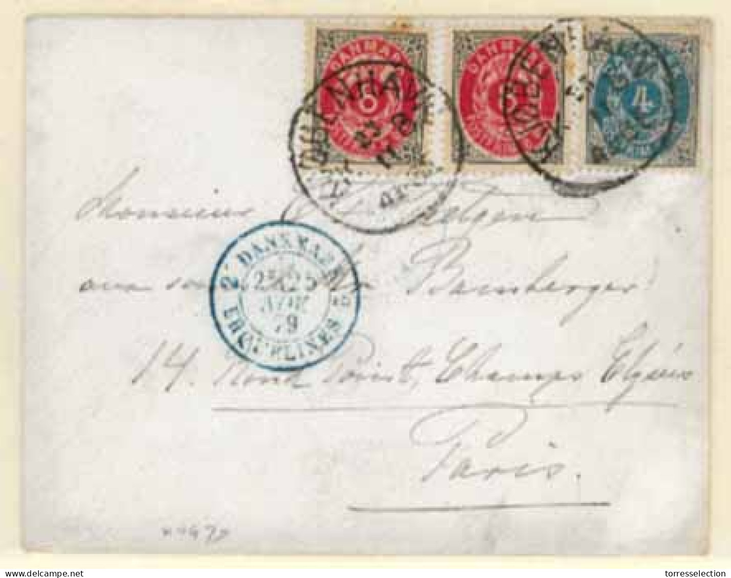 DENMARK. 1879.  23, 24 (2).  Copenhaguen To Paris.   (Yvert). - Sonstige & Ohne Zuordnung