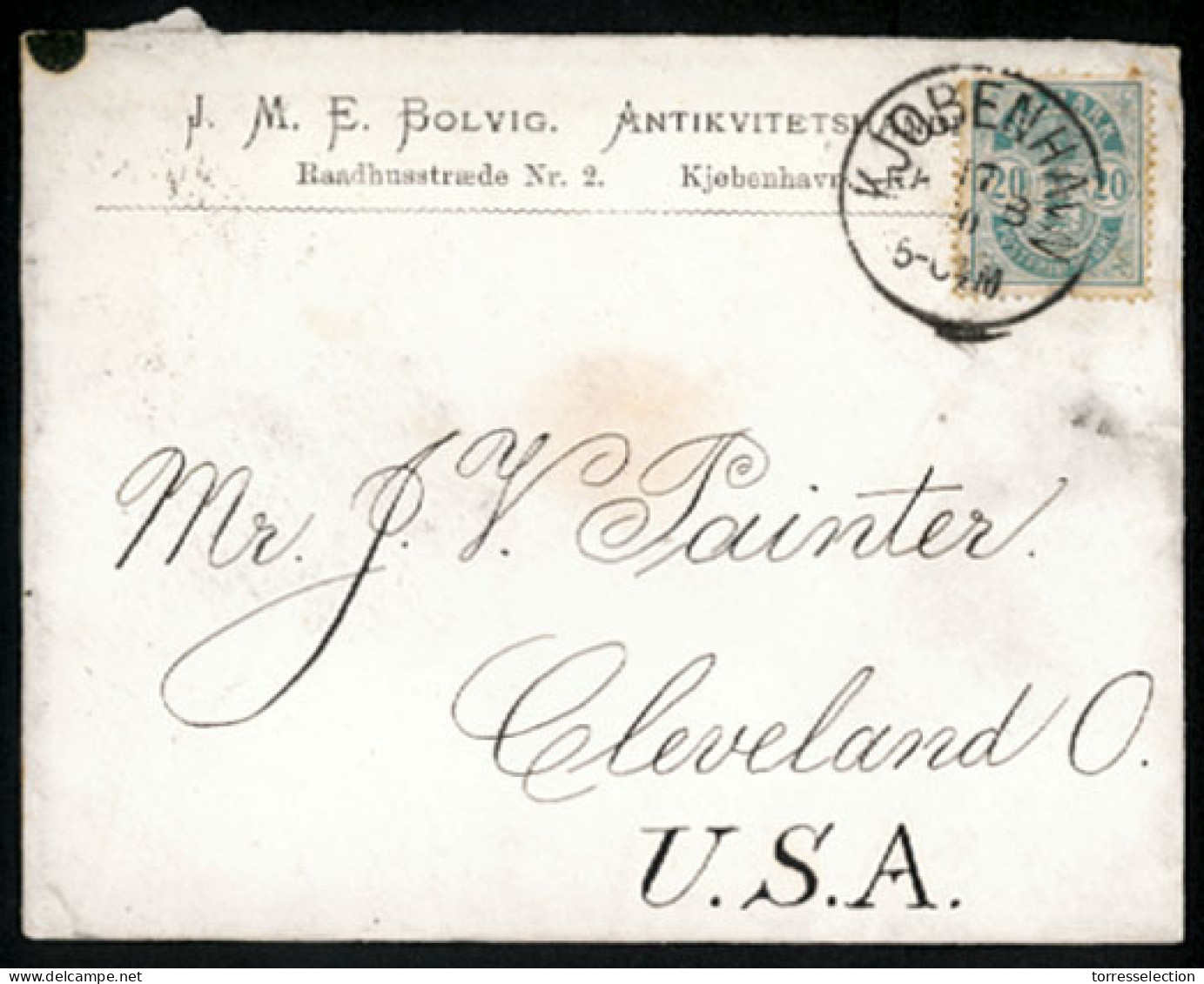 DENMARK. 1885. Copenhagen To USA. Franked 20 Or Printed Envelope. Fine - Sonstige & Ohne Zuordnung