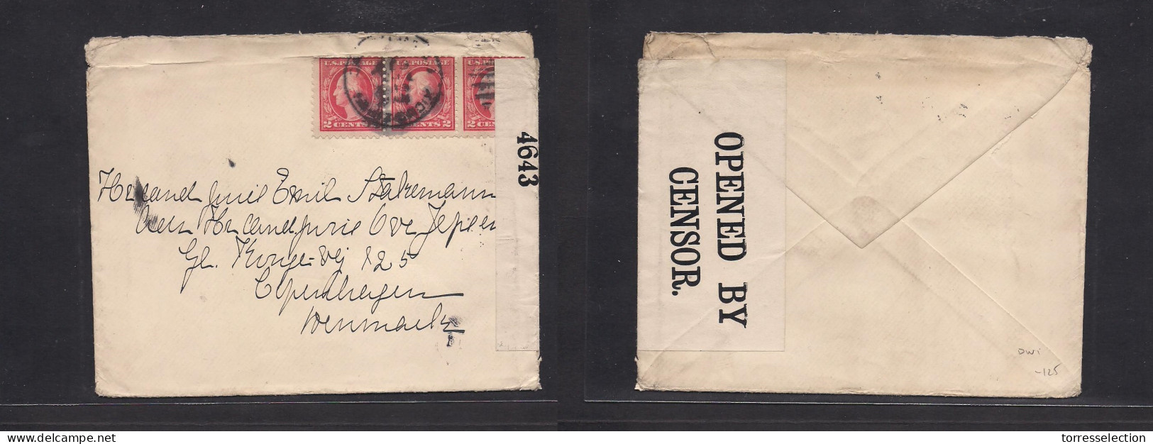 D.W.I.. 1914 (July) Christiansted - Denmark, Cph WWI Censor US Multifkd Env, Cds. Fine Usage. - West Indies