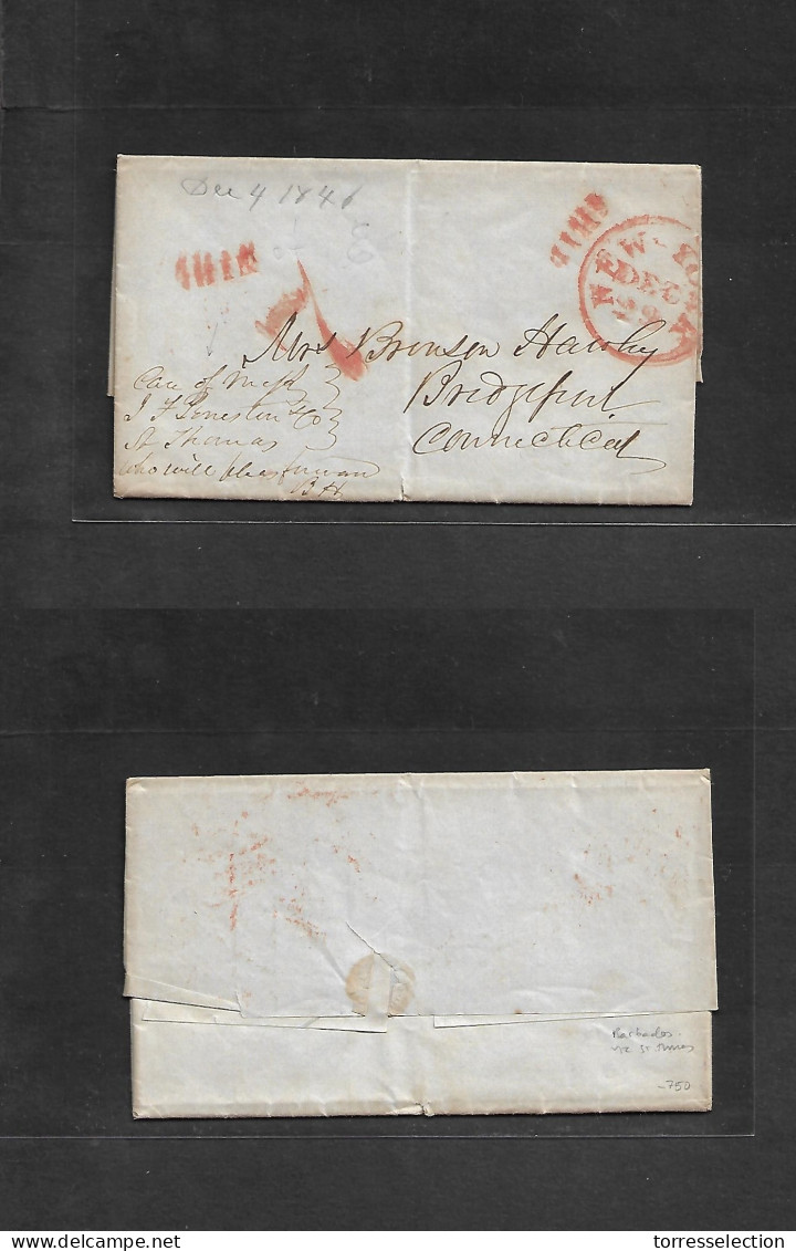 D.W.I.. 1846 (Dec 4) Barbados - USA, CT, Bridgeport. EL Full Text, Endorsed On Front "Care Of Me LF Peneston Co" VF + Be - Antillen