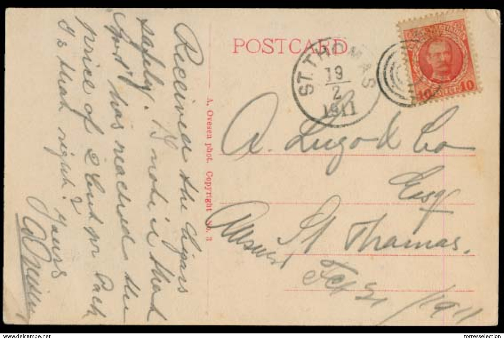 D.W.I.. 1911. St Thomas Local Used Card. Neat Concentric Rings Cancel. Fine. - West Indies