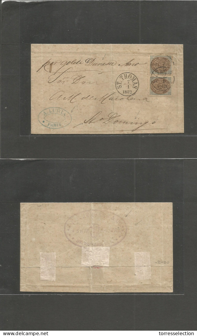 D.W.I.. 1882 (7 Jan) France, Paris, St. Thomas - Dominican Republic, Santo Domingo. Reverse Forwarding Agent Cacheet. JR - Antille