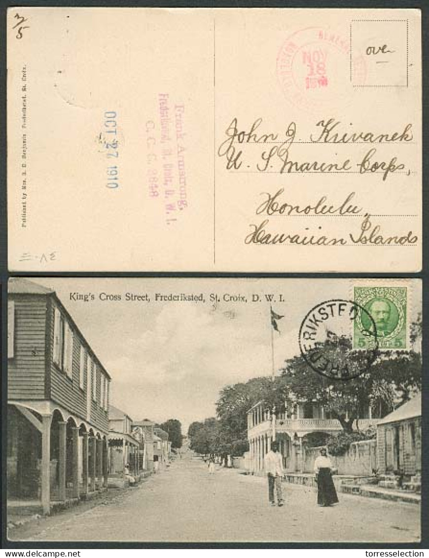 D.W.I.. 1910. Frederikstad - HAWAII. PPC + Dest Mail. - Antille