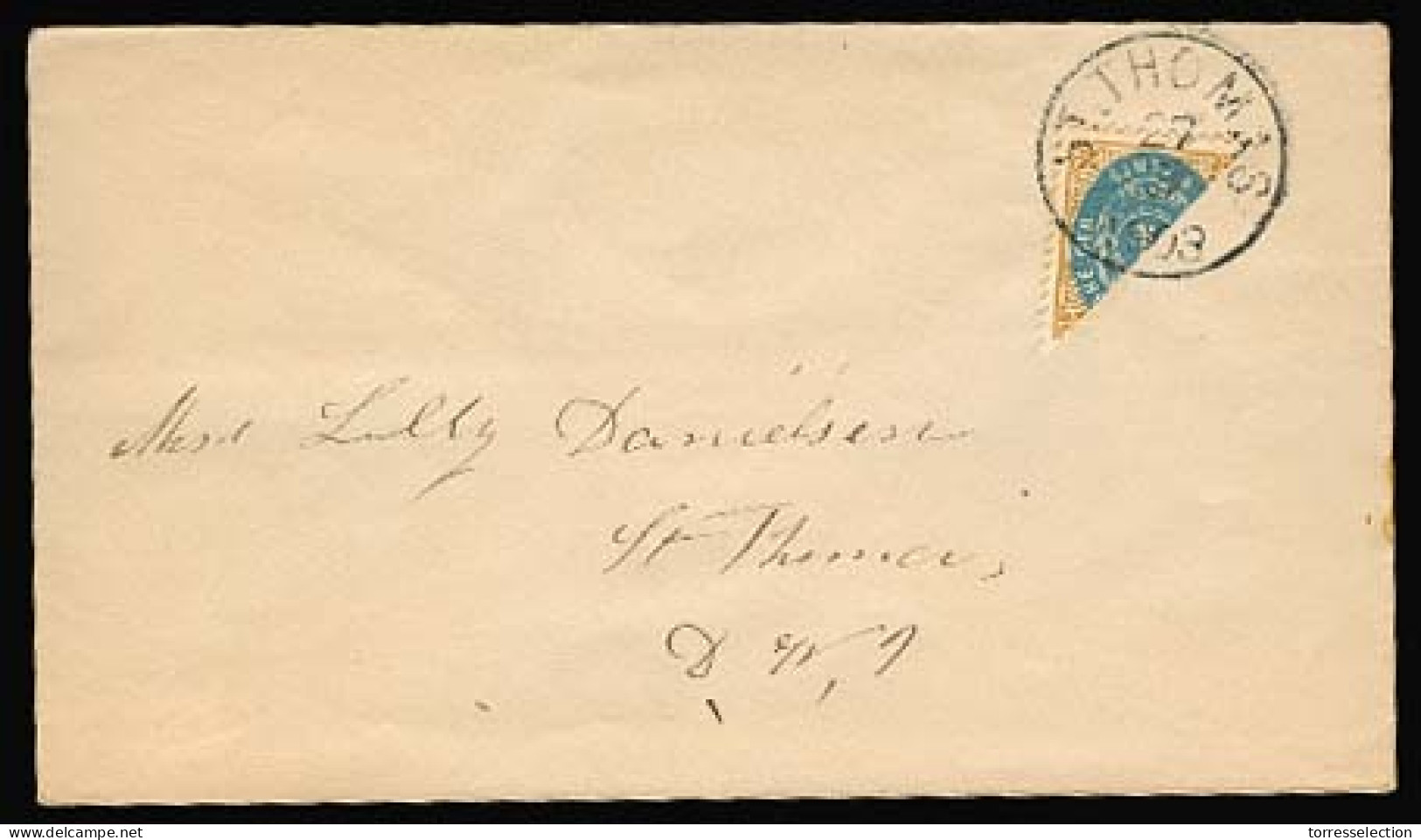 D.W.I.. 1903. St. Thomas Local Bisected 4c Env. - Antilles