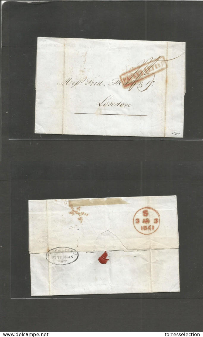 D.W.I.. 1840 (27 Oct) Venezuela, Maracaybo - DWI, St. Thomas, Where Forwarded By PTR Hestres & Co / St. Thomas, Reverse  - Antillen