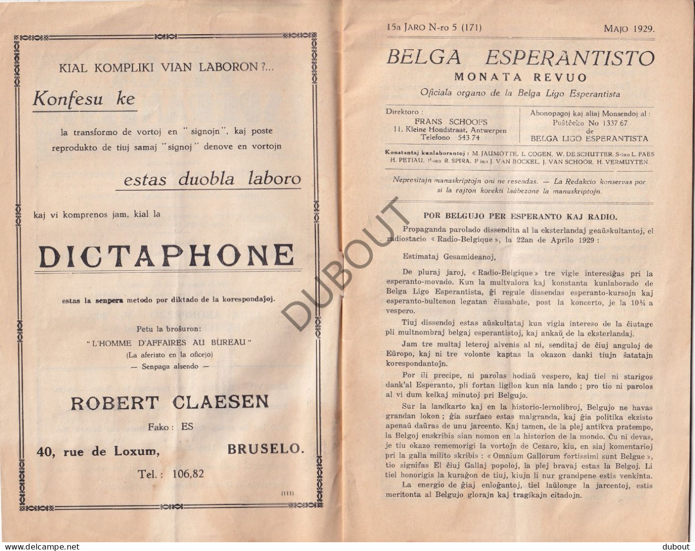 Esperanto België - Belga Esperantisto Mei 1929  (V3036) - Cultura