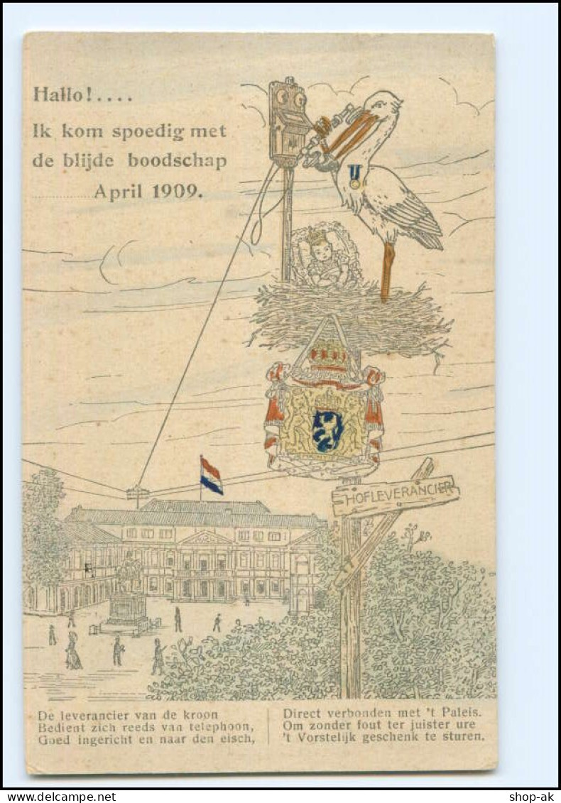 XX12545/ Storch Mit Baby Und Telefon AK 1909 Niederlande - Naissance