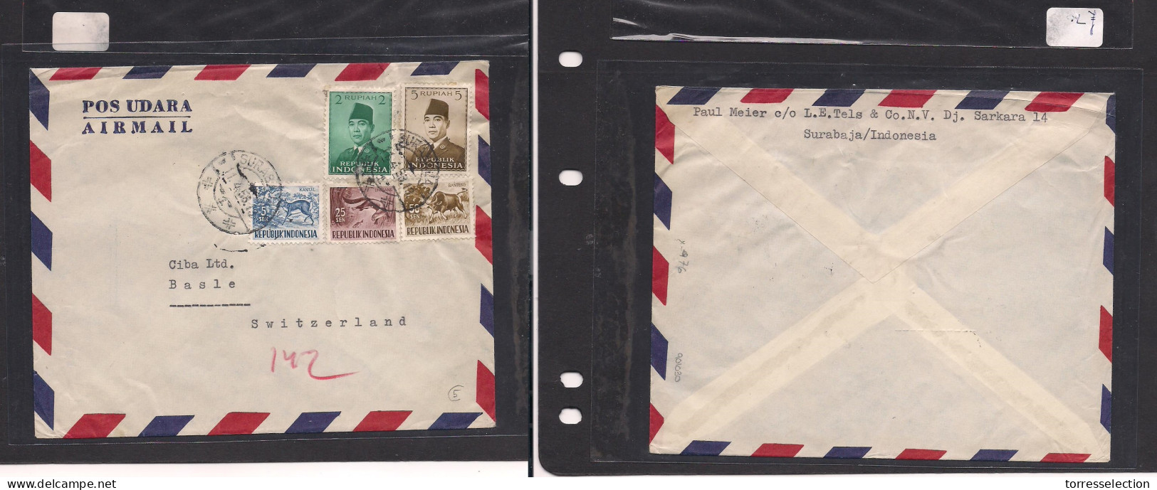 DUTCH INDIES. Dutch Indies - Cover - 1956 Indonesia Surabaja To Switz Basel Air Mult Fkd Env Fauna. Easy Deal. - Indonesië