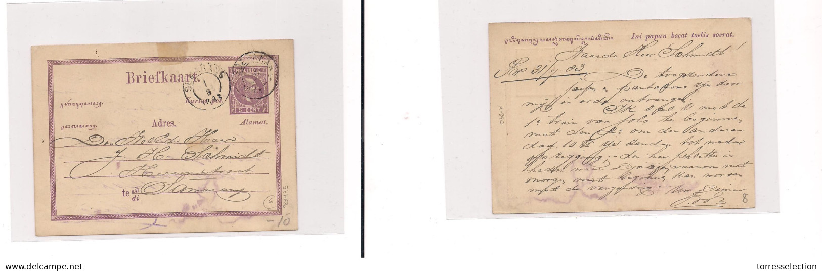 DUTCH INDIES. Dutch Indies - Cover - 1883 Soerakarta To Samarang Stat Card. Easy Deal. - Indonesië