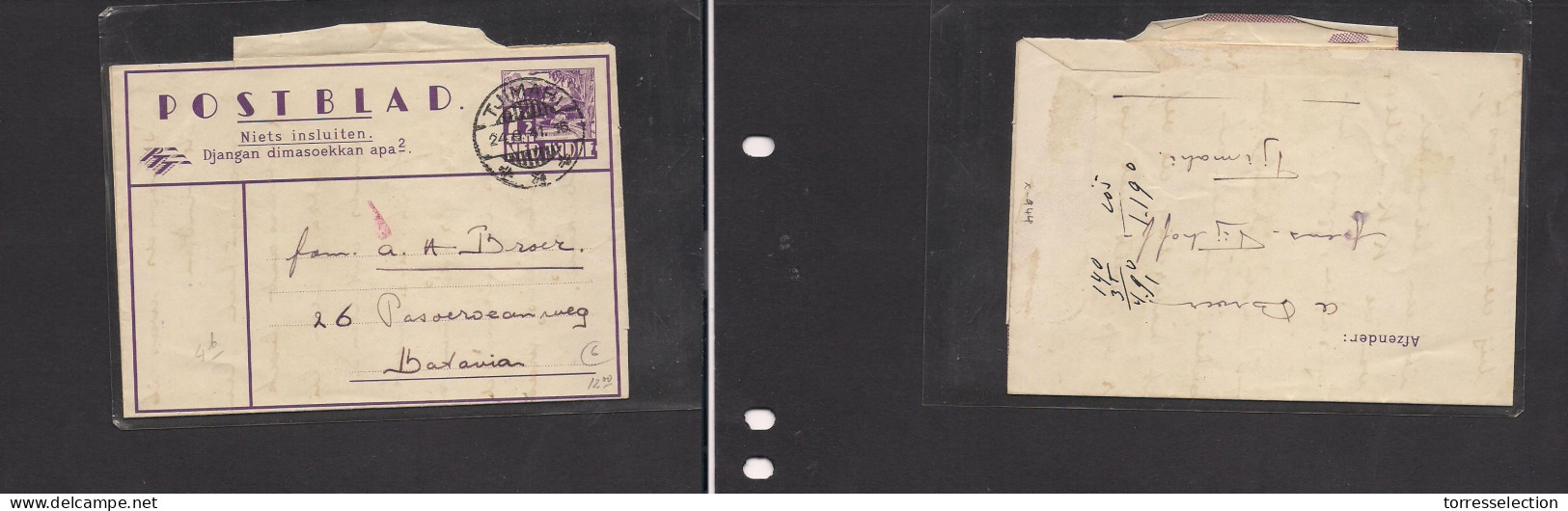 DUTCH INDIES. Dutch Indies - Cover - Japanese Occup 1941 Tjimahi To Batavia Stat Lettersheet Used. Easy Deal. - Indonesië