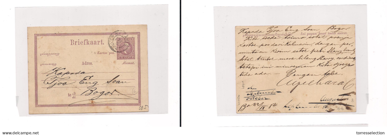 DUTCH INDIES. Dutch Indies - Cover - 1882 Batavia To Bogor Stat Card. Easy Deal. - Indonesië