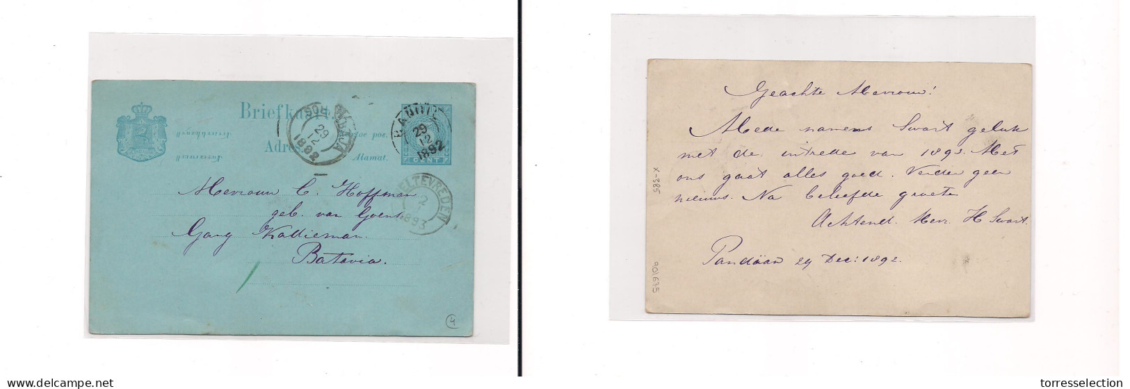 DUTCH INDIES. Dutch Indies - Cover - 1892 Bandil To Batavia Stat Card. Easy Deal. - Indonesia