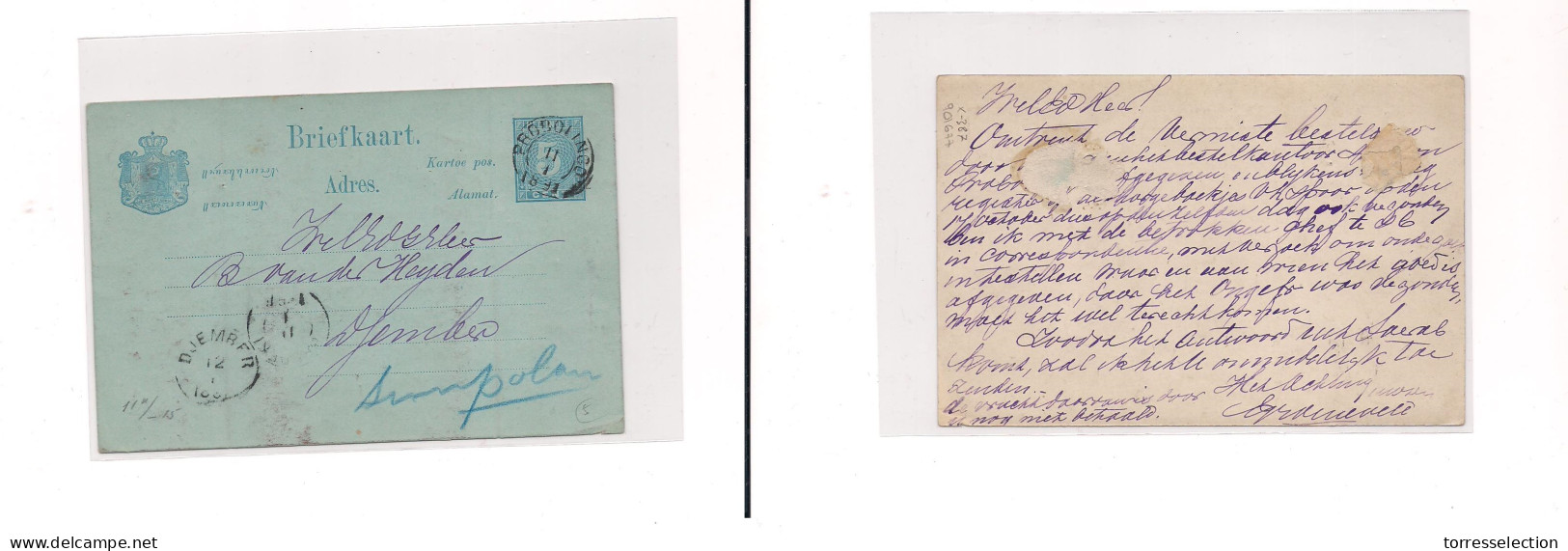 DUTCH INDIES. Dutch Indies - Cover - 1891 Prodbolingo To Djember Stat Card. Easy Deal. - Indonesia