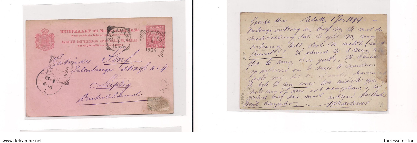 DUTCH INDIES. Dutch Indies - Cover - 1894 Neltea To Leipzig Germany Stat Card. Easy Deal. - Indonesia