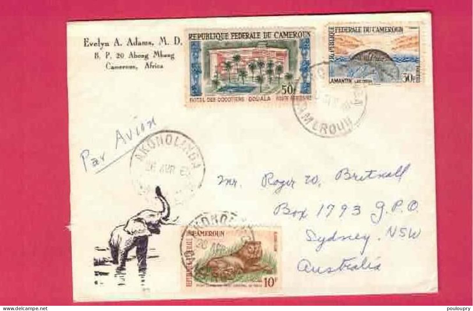 Lettre De 1965 Pour L' Australie - YT N° 348A, 352 Et PA 53 - Kamerun (1960-...)